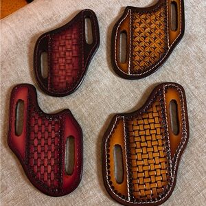Handcrafted Leather Knife Sheath – Basketweave, Red-Brown Fade, EDC